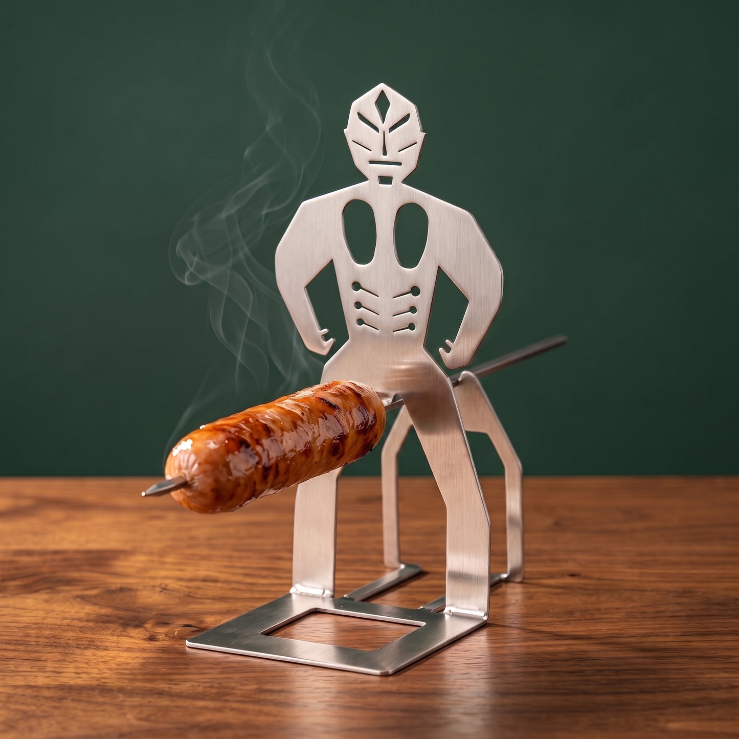 Big Ron Heavy-Duty stainless steel sausage holder on a grill