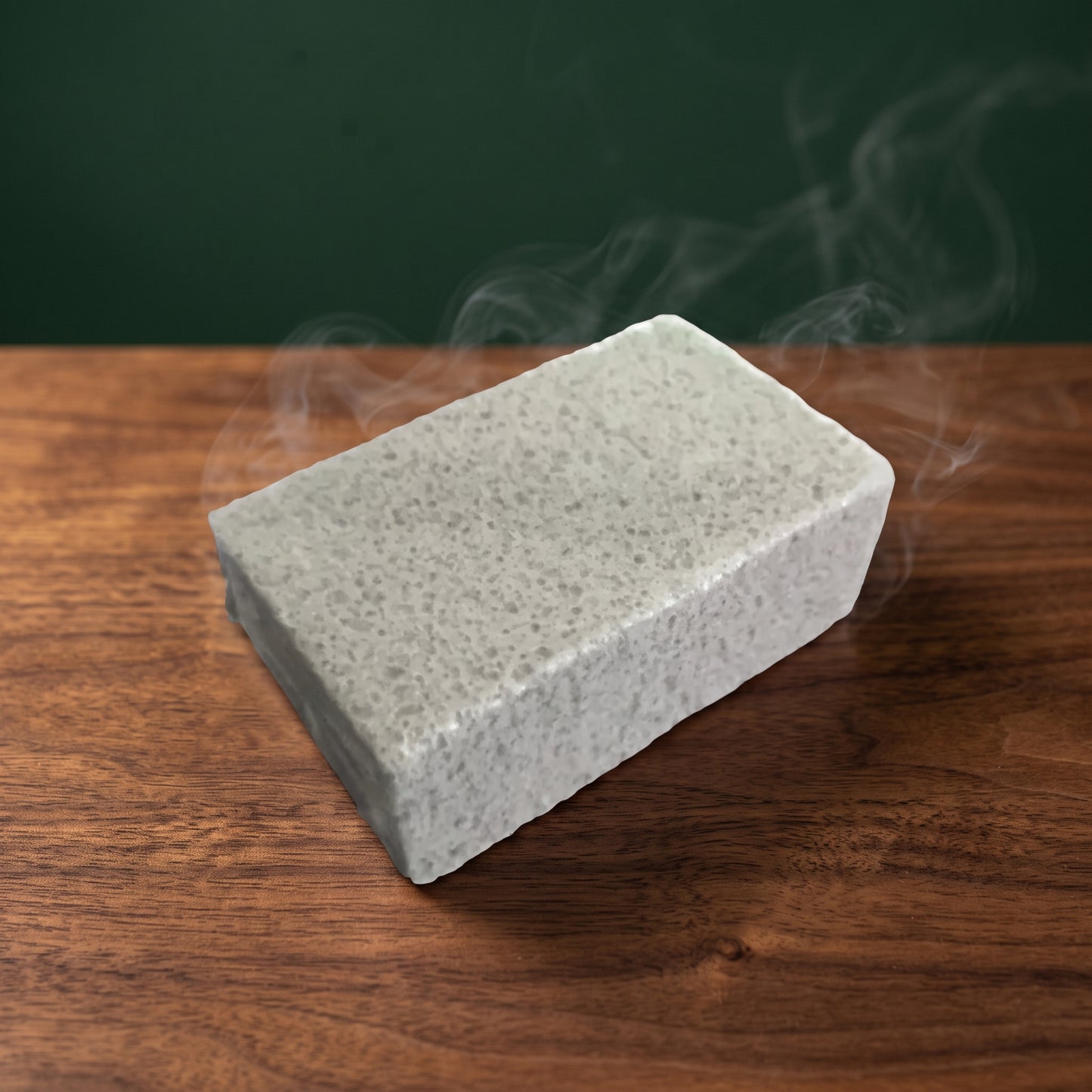 Brick grill cleaning block on a walnut table, Big Ron BBQ catalog
