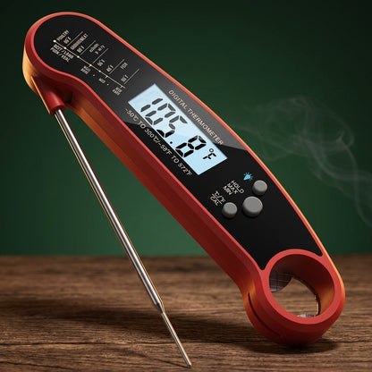Truth Teller instant read thermometer on a walnut table, Big Ron BBQ catalog