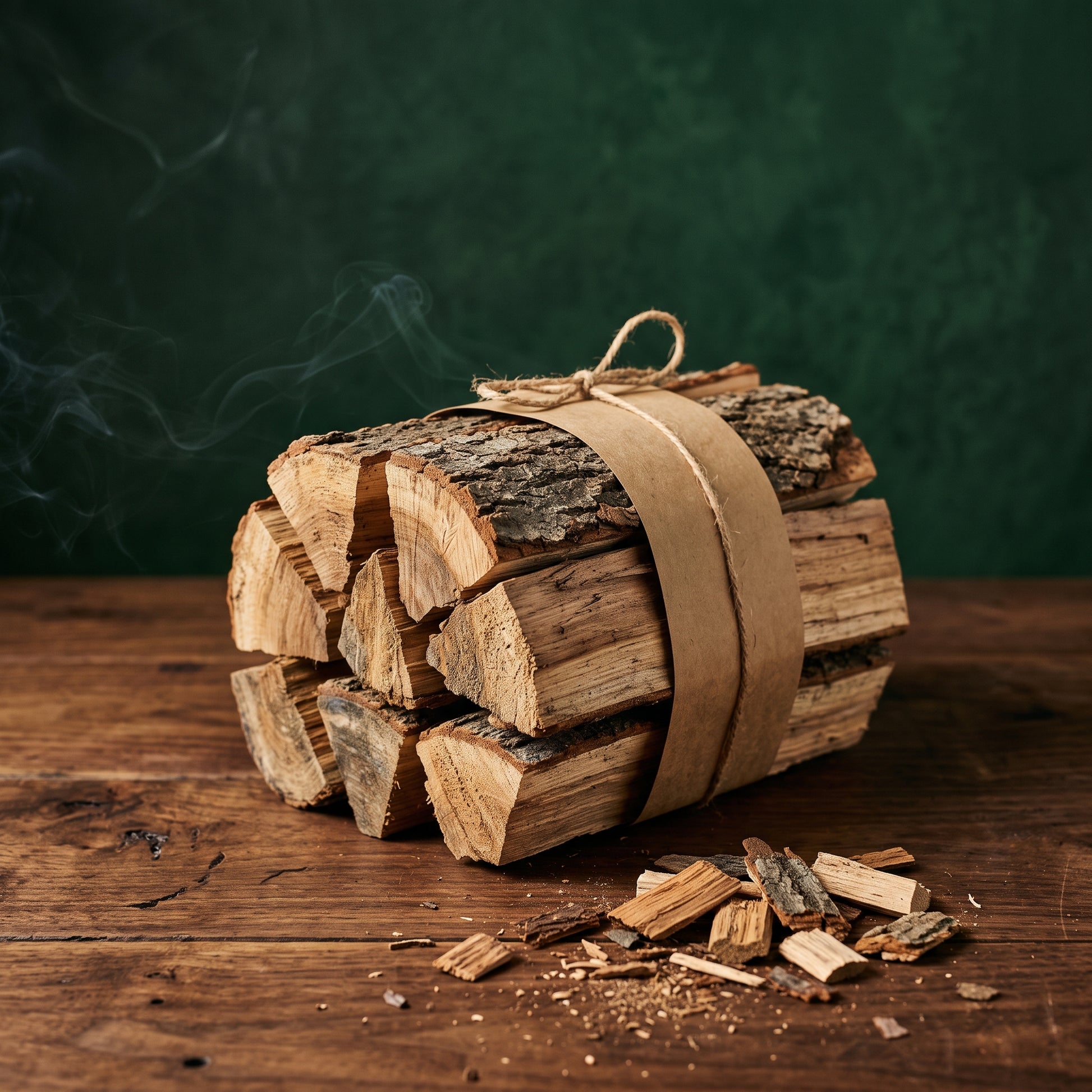The Log Pile hickory smoking wood chunks on a walnut table