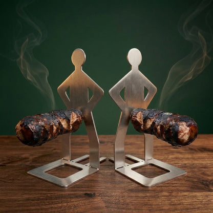 Two Big Ron sausage holders side by side on a walnut table, 2 pack
