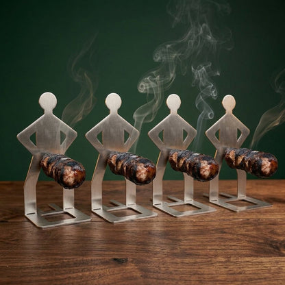 Four Big Ron sausage holders in a row on a walnut table, 4 pack squad