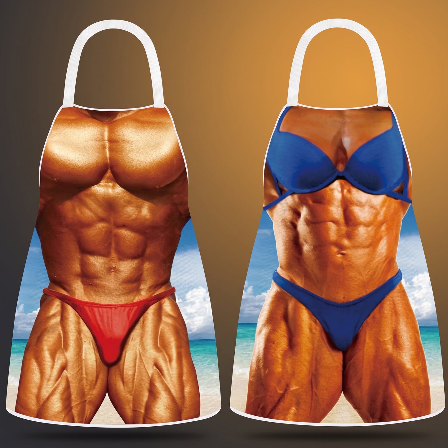 His and hers funny bodybuilder aprons two pack