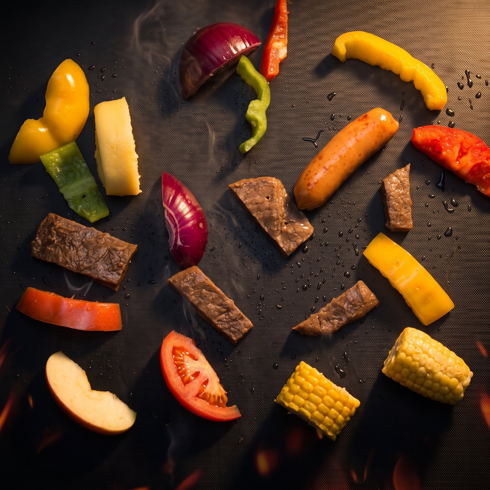 Food grilling on a non-stick BBQ grill mat