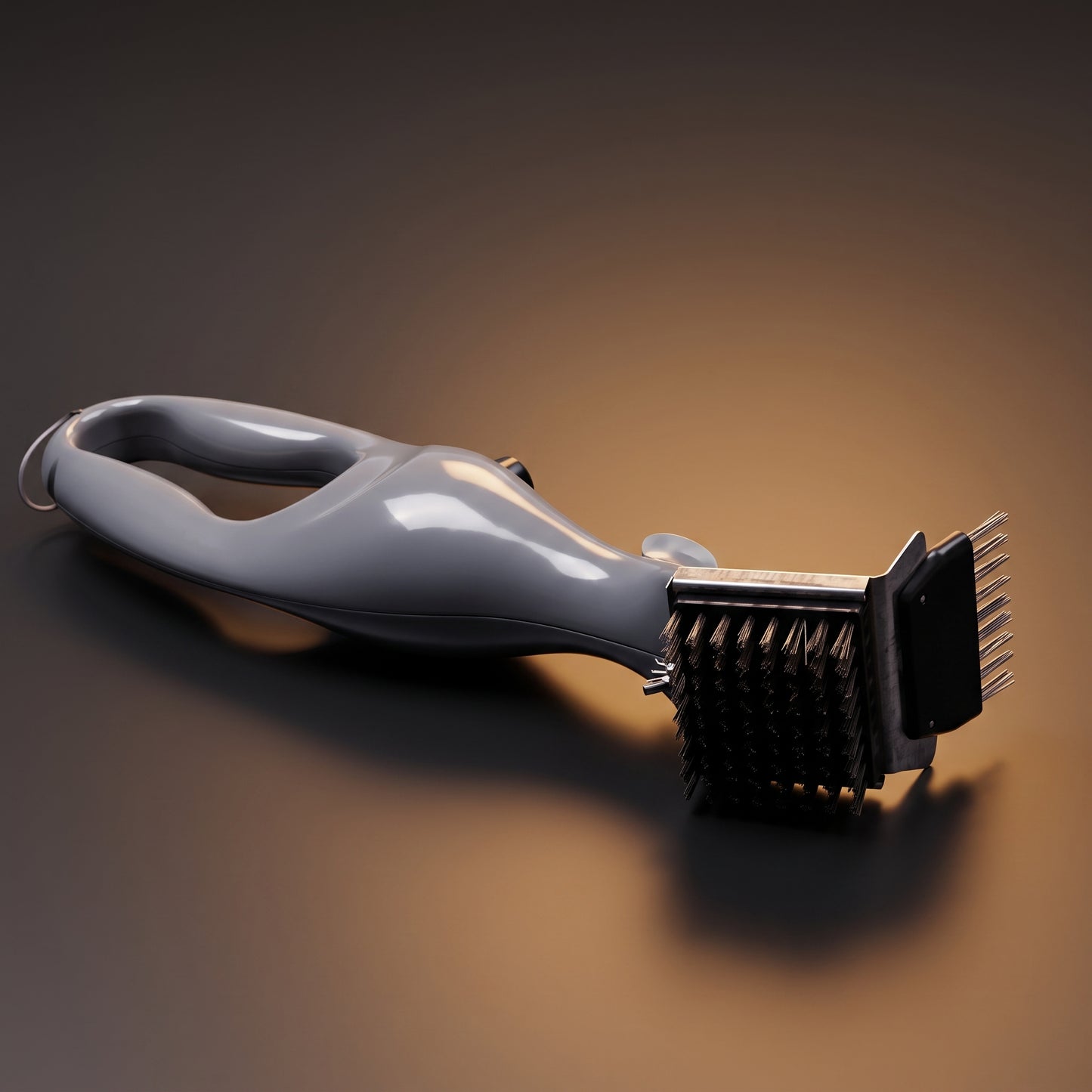 Stainless steel grill cleaning brush with scraper head